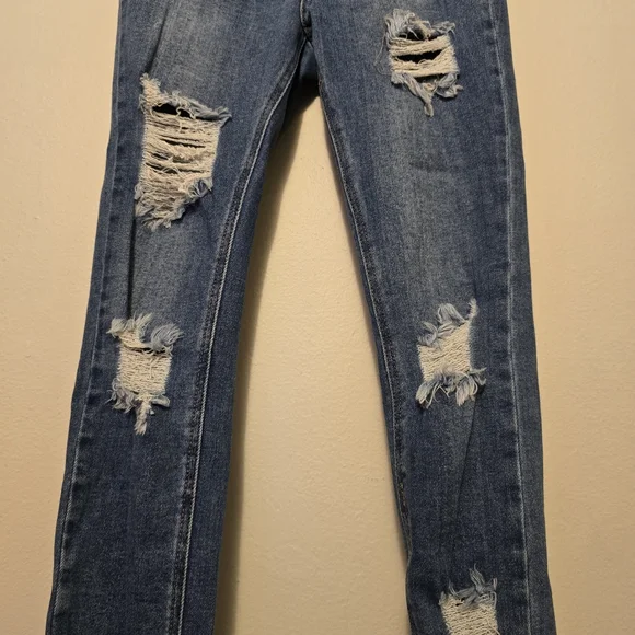 WAX JEAN BUTT I LOVE YOU Distressed Skinny Denim Jeans Light Wash Fade Size 7/28 - Picture 4 of 17